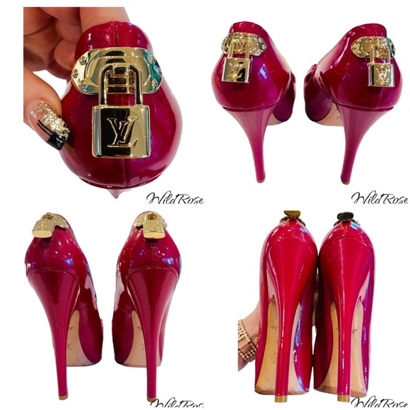 LOUIS VUITTON LV Gold Padlock Pink Patent “Oh Really” Platform Peep Toe Pumps 36 - Picture 11 of 16